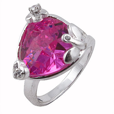 Sparkling Pink & Cubic Zirconia Silver Ring