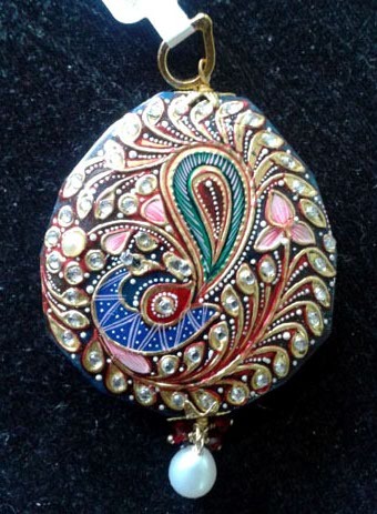 Vatika's Traditional Tanjore Peacock Pendant Jewellery