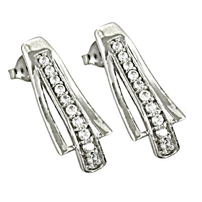 Cubic Zirconia Stylish 925 Sterling Silver Earrings 