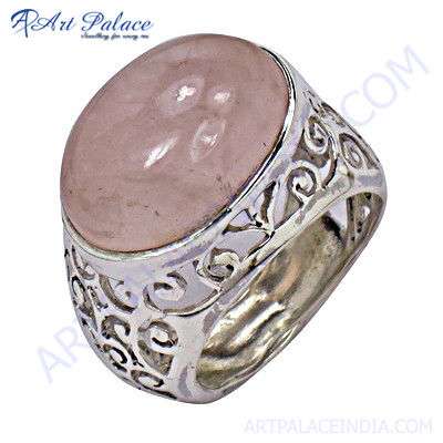 Designer Rose Quartz  Silver Ring
