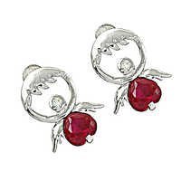 Cubic Zirconia Silver Unique Design Silver Earrings With Pink Glass - 925 Sterling Silver, Round & Heart Stones, Pink Zirconia