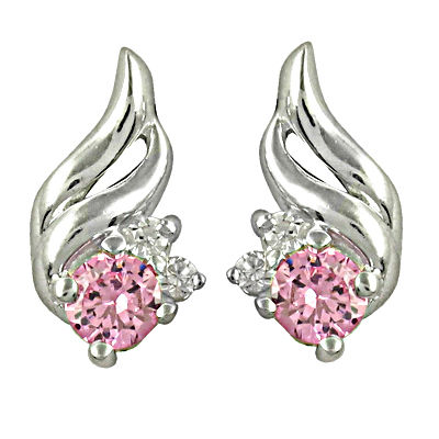 Loving Pink Cubic Zirconia Gemstone Silver Earrings 