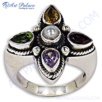 Lovely Multi Stone Sterling Silver Ring