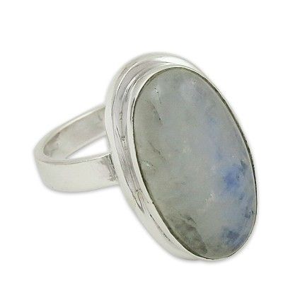 Classy Rainbow Moonstone Gemstone Silver Ring