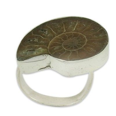 Stylish Ammonite Gemstone Silver Ring