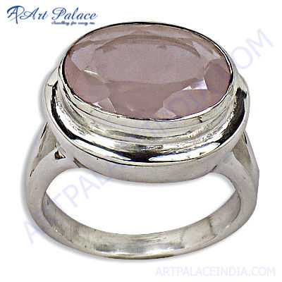 Classy Rose Quartz  Silver Gemstone Ring