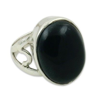 Midnight Black Onyx Gemstone Silver Ring