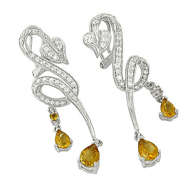 Traditional 925 Sterling Silver Citrine Gemstone Earrings