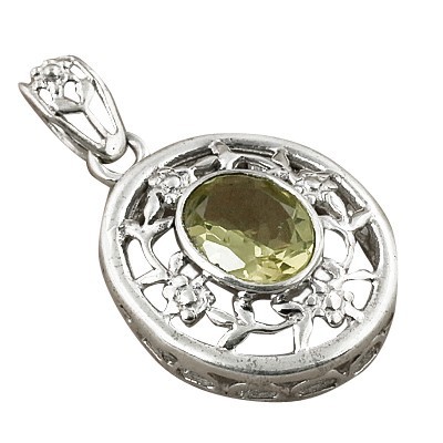 Lastest luxury Fret Work Lemon Quartz Gemstone Silver Pendant