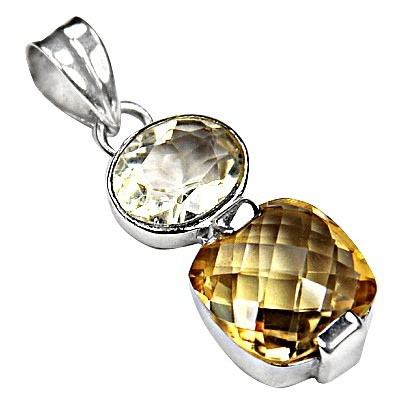 Classic Citrine & Crystal Gemstone Silver pendant