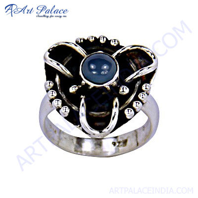Party Wear 925 Silver Ring With  Blue Chalcedony