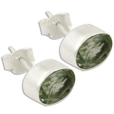 Famous Design Green Amethyst Gemstone Silver Earrings