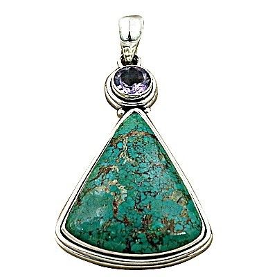 Fashion Accessories Amethyst Glass & Turquoise Gemstone Silver Pendant