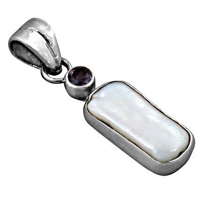 Inspired Amethyst & Pearl Gemstone Silver Pendant