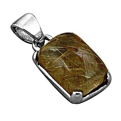 Costume Rutilated Quartz Gemstone Silver Pendant