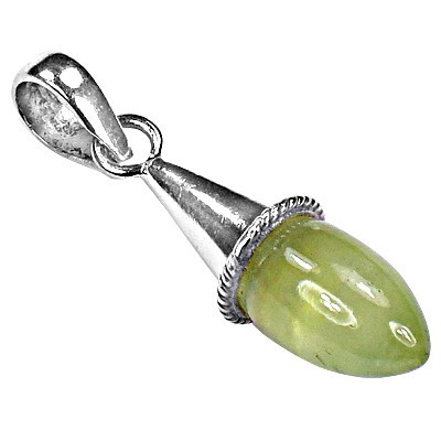 Celeb Style Drop Prehnite Gemstone Silver Pendant