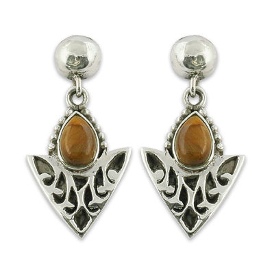 Graceful Glamours Tiger Eye Gemstone Silver Earrings