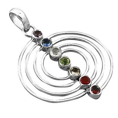 Spiral Multi Gemstone Silver Pendant