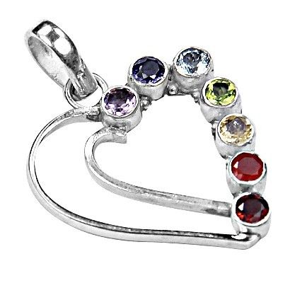 Romantic Heart Style Multi Gemstone Silver Pendant