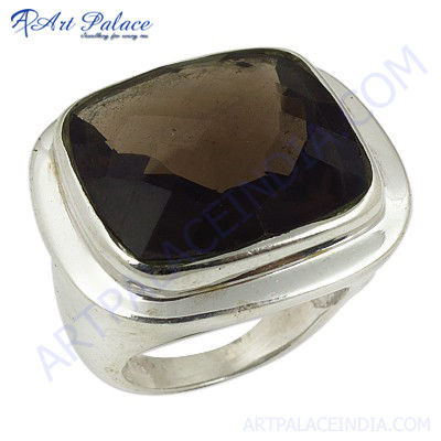 Attrective Gemstone Silver Ring With  Smokey Quartz