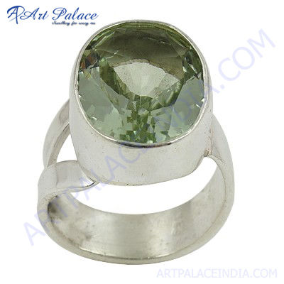 Excellent New Silver Green Amethyst Ring