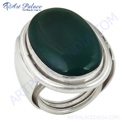 Cute Green Onyx  Silver Ring