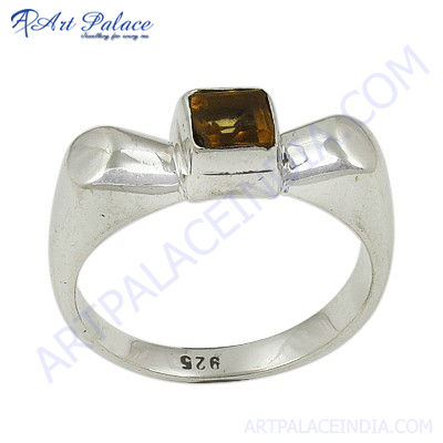 Simple Design Citrine Silver Gemstone Ring
