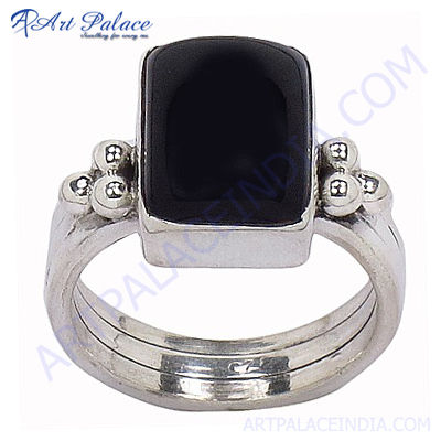 Cute 925 Sterling Silver Black Onyx Gemstone Ring