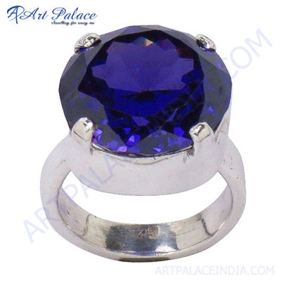 Beautiful Blue Cubic Zircoinia  Gemstone Silver Ring 