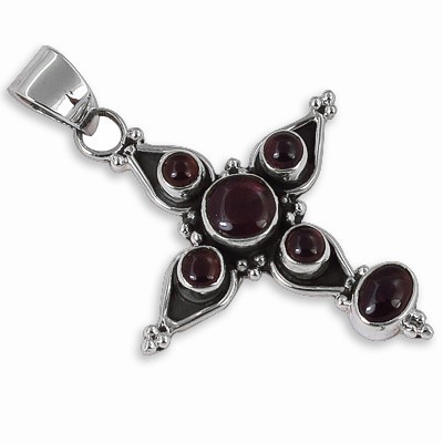 Black Onyx Gemstone Cross Silver Pendant