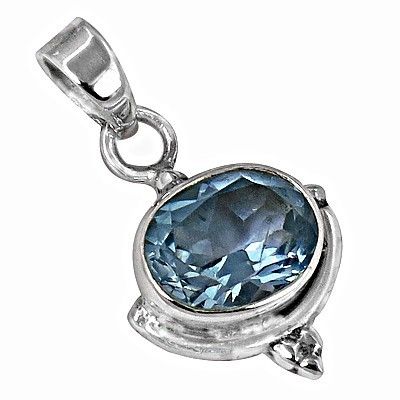 Sparkling Blue Topaz Gemstone SIlver Pendant