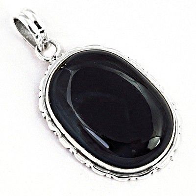 Midnight Black Onyx Gemstone Silver Pendant