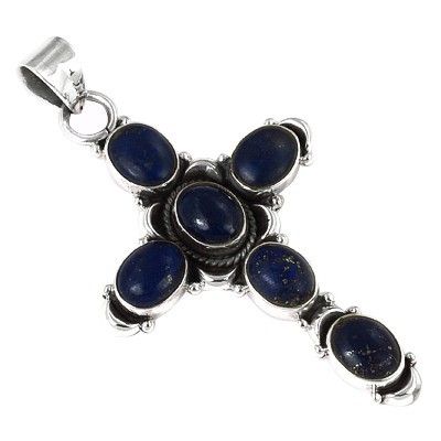 Trendy Cross Lapis Lazuli Gemstone Silver Pendant