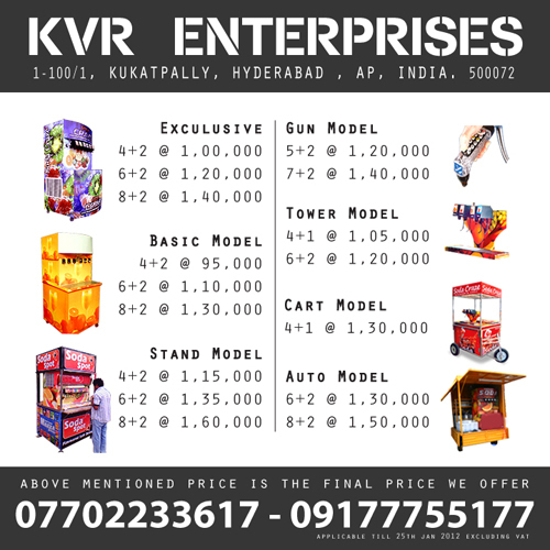 PRICE LIST SODA MACHINE