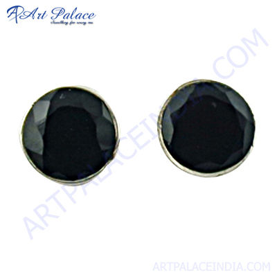 Simple And Charming Black Onyx Gemstone Silver Earrings 