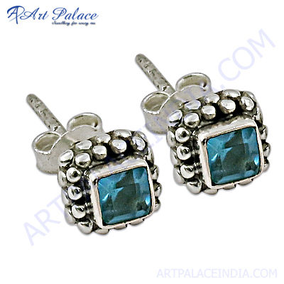 Creative 925 Sterling Silver Blue Topaz Gemstone Earrings 