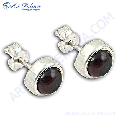 Classic 925 Silver Garnet Gemstone Earrings  