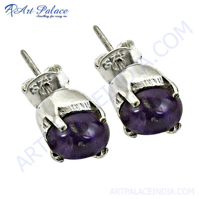 Bold & Beautiful Amethyst Gemstone Silver Earrings  