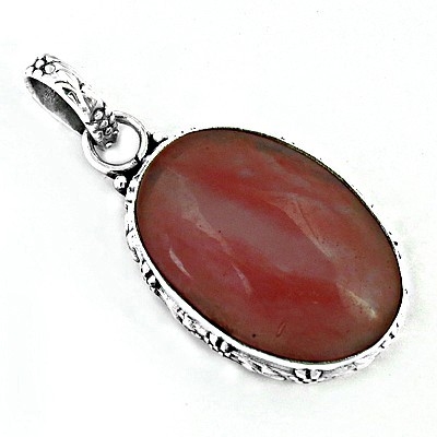 Vintage Red Coral Gemstone Silver Pendant