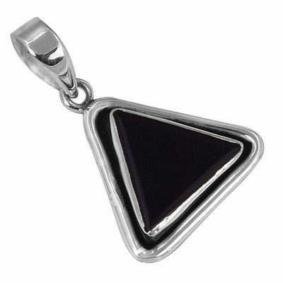 Hot ! Triangle Black Onyx Gemstone SIlver Pendant