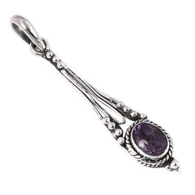 Indian Touch Amethyst Gemstone Silver Pendant