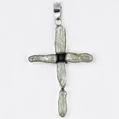 Cross Silver Pendant With Fresh Water Pearl