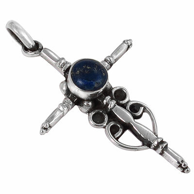 Designer Cross Lapis Gemstone Silver Pendant