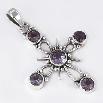 New Extra Shine Amethyst Gemstone Silver Cross Pendant