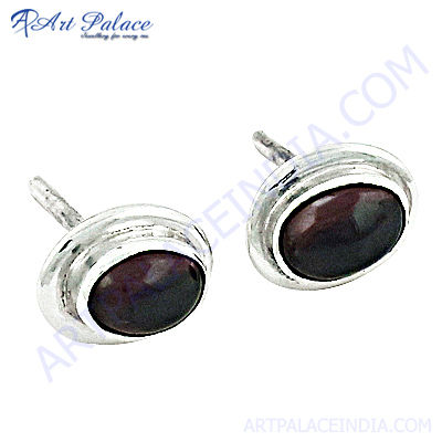 Garnet Gemstone Silver Earrings In 925 Sterling Silver