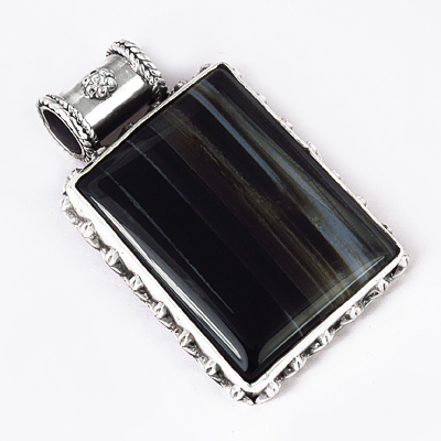 Victorian Black Onyx Gemstone Silver Pendant By ART PALACE