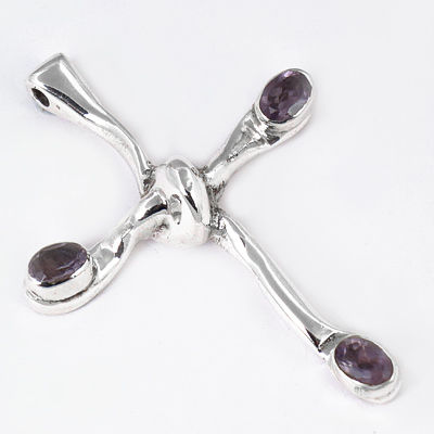 Trendy Cross Silver Pendant WIth Amethyst