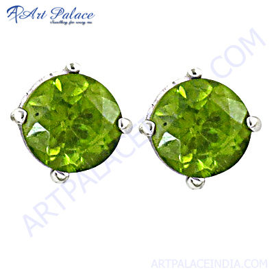 Indian Silver Peridot Gemstone Silver Earrings  