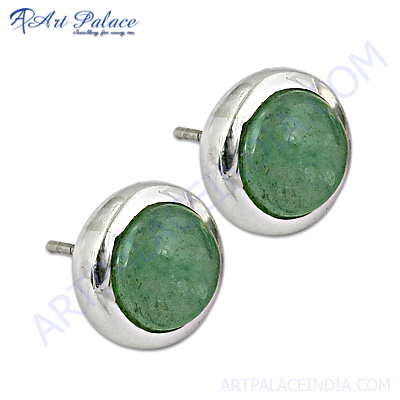 Latest 925 Sterling Silver Prenite Gemstone Stud Earrings