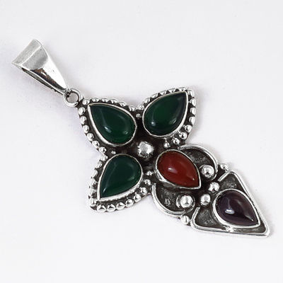 Fastival Designer Multi Gemstone Silver Pendant